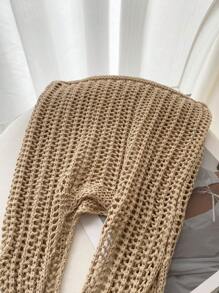 Women's Square Shoulder Tote Bag, Knitted Large Capacity Shopping Bag, Vacation Style Beach Minimalist Design, Suitable For Outings, Crochet Bags - Camel - View 5