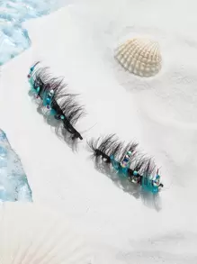 ROMWE Fairycore 1pair Rhinestone Decor False Eyelashes - Multicolor - View 2