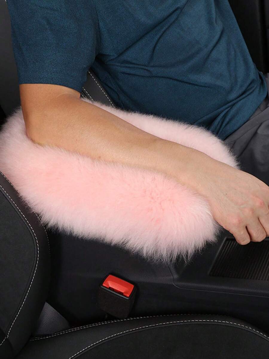 Solid Plush Car Armrest Pad - Pink - View 1