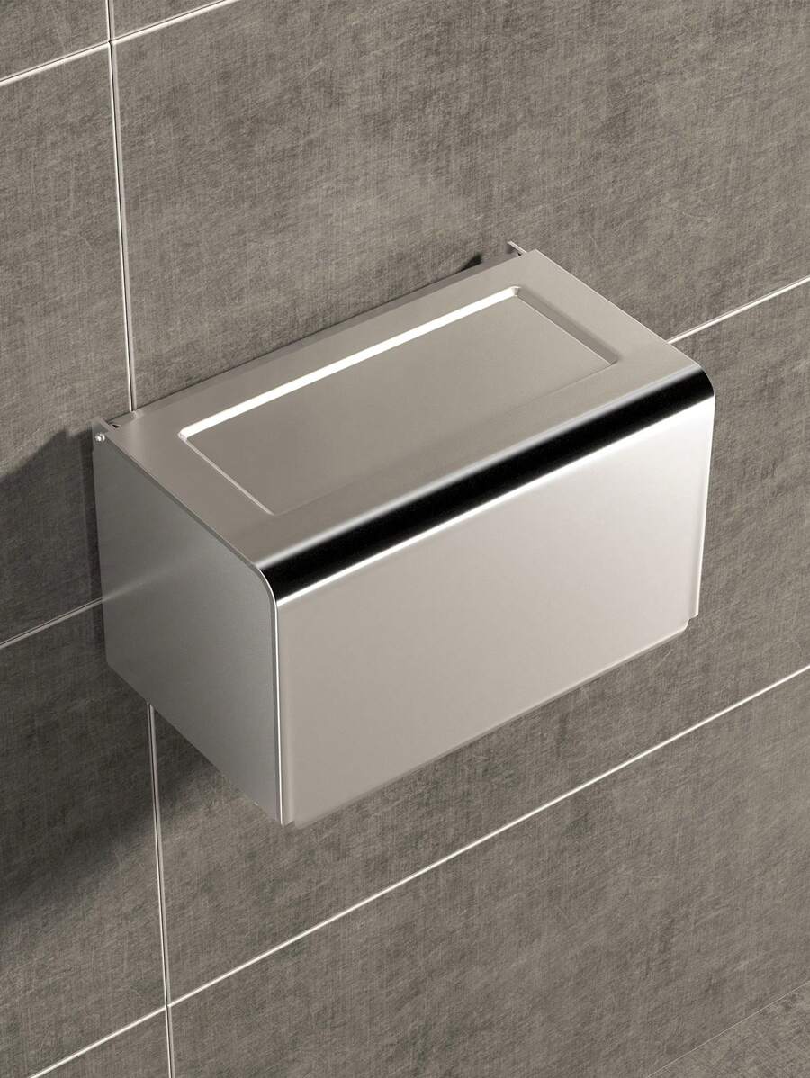 1入組浴室紙巾盒衛生紙架帶手機架子,掛壁式 - 銀色 - 查看 1