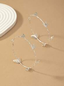 1雙時尚哥特式銀蝴蝶設計誇張圓耳環適合女士日常穿著