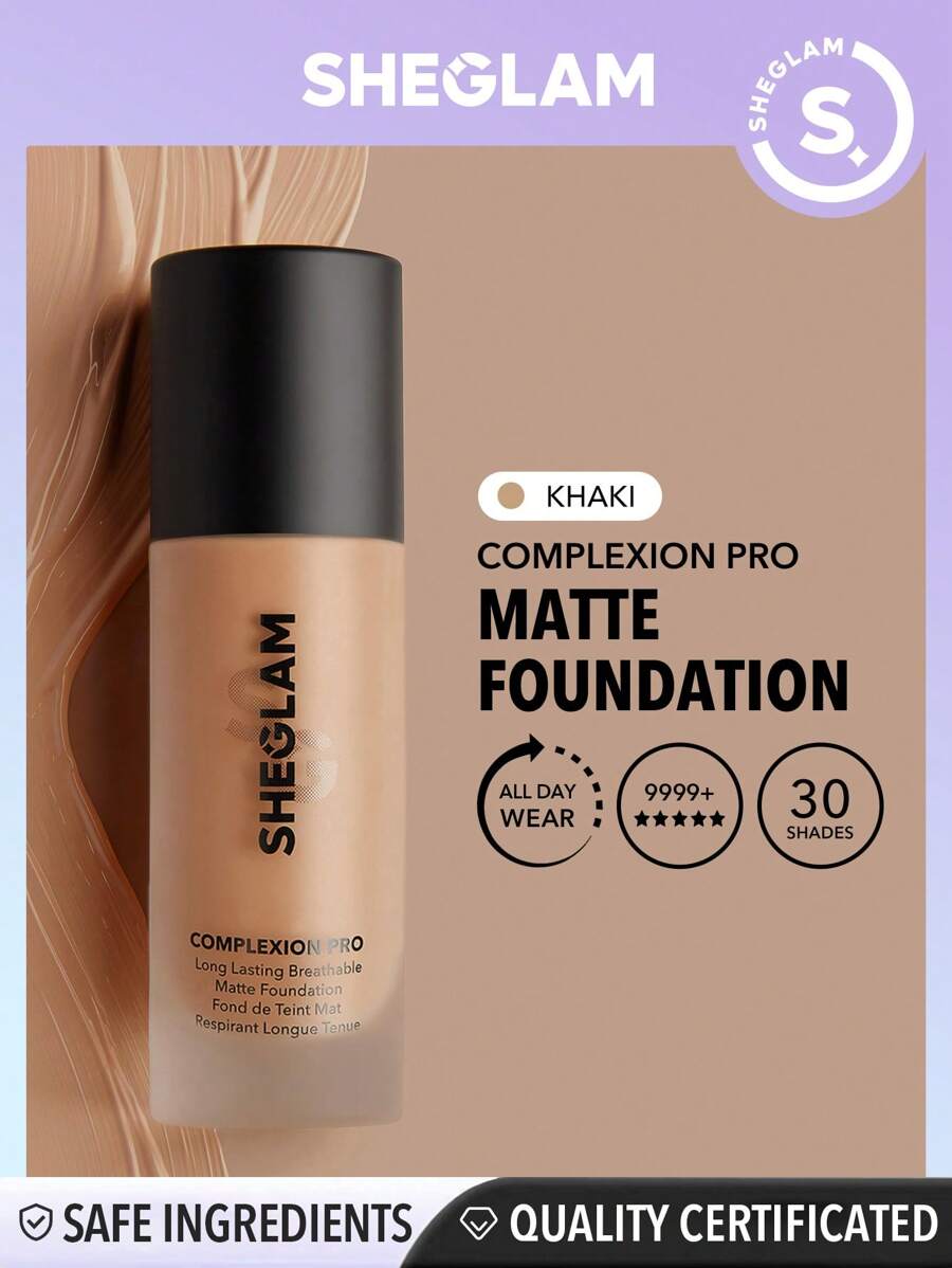 SHEGLAM Base de Maquillaje Mate Transpirable de Larga Duración Complexion Pro-Caqui