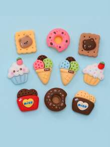 混合 10 件組diy 蛋糕、冰淇淋、卡通動物設計耳環、髮飾吊墜、冰箱貼、裝飾貼紙材料(不含磁鐵)帶雙面膠