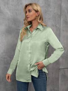 EMERY ROSE Camisa unicolor con botón delantero