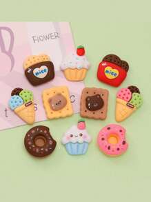 混合 10 件組diy 蛋糕、冰淇淋、卡通動物設計耳環、髮飾吊墜、冰箱貼、裝飾貼紙材料(不含磁鐵)帶雙面膠