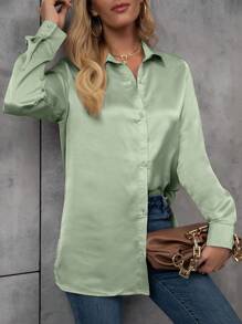 EMERY ROSE Camisa unicolor con botón delantero