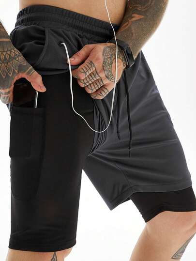Manfinity Sport Corelite Men 2 In 1 Phone Pocket Sports Shorts, Grey Shorts Gym Shorts Sweat Pants