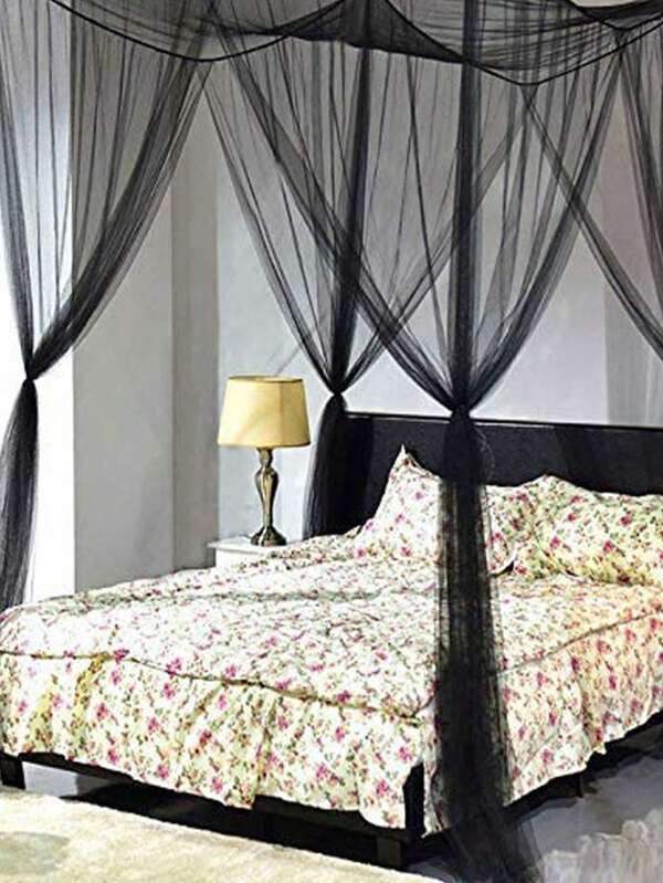 1pc Black Mosquito Net, Minimalist Polyester Bed Canopy For Home