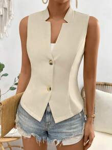 Chiquease Solid Button Front Vest Blazer - Apricot - View 1