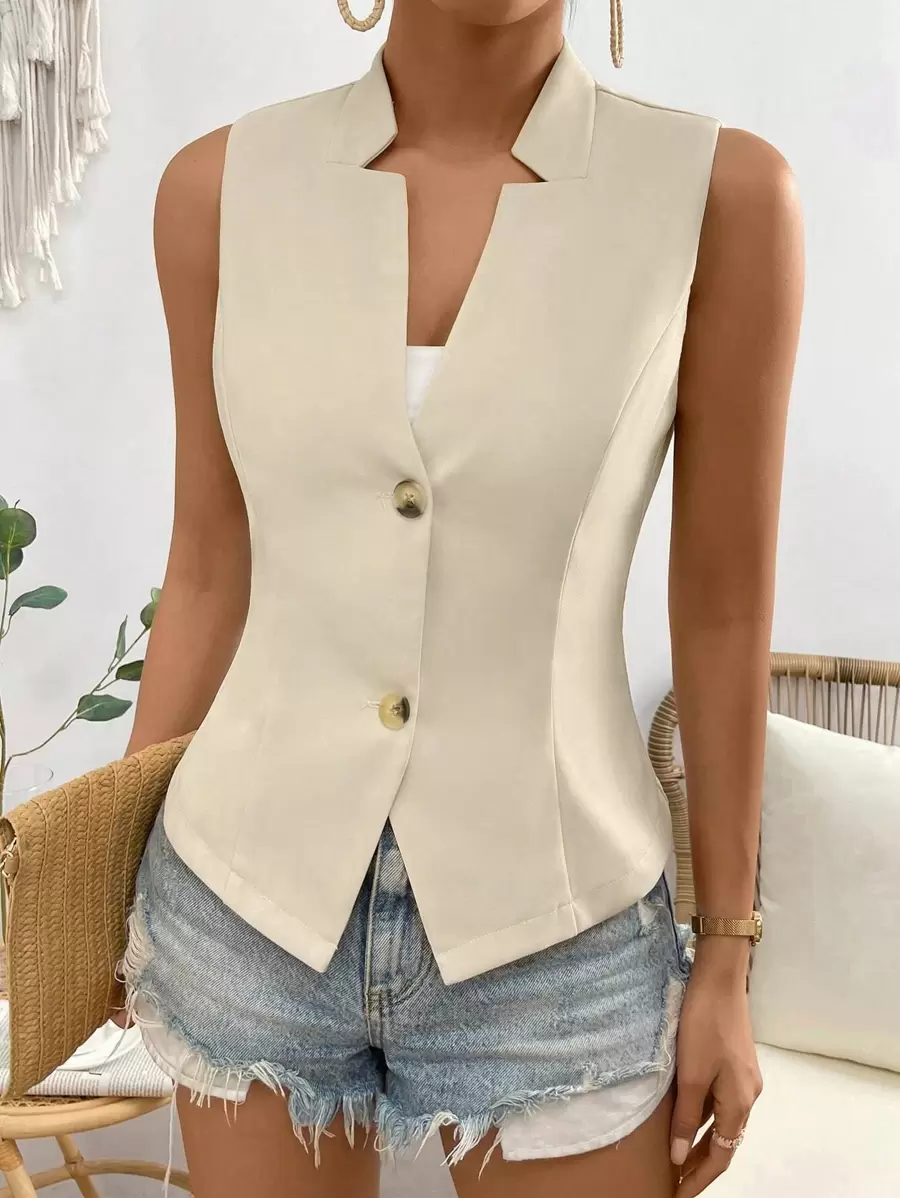 Chiquease Solid Button Front Vest Blazer - Apricot - View 1