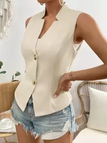 Chiquease Solid Button Front Vest Blazer - Apricot - View 4