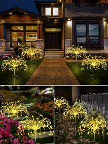 2 件水母形太阳能草坪灯，户外花园照明，适用于小路、庭院、露台 - 黃色 - 查看 2