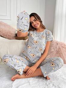 RueChic Cartoon Graphic PJ Set - Grey - View 5