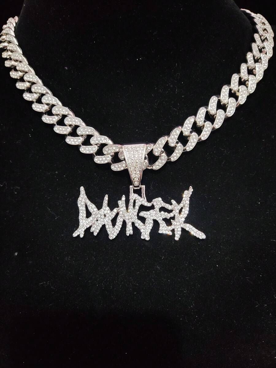 Vòng cổ mặt dây chuyền nam bằng đá rhinestone - Bạc - Xem 1