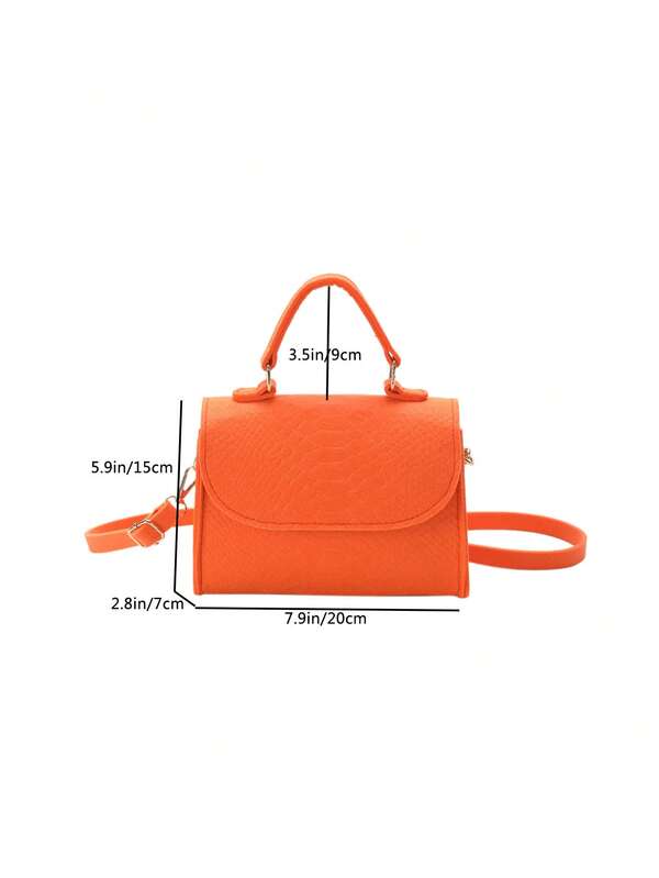 Snakeskin Embossed Flap Square Bag Neon Orange SHEIN USA