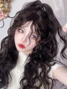 alicegarden 1 Piece Synthetic Heat-Resistant Long Bohemian Curl In Black Wigs, With Bangs, 24 Inches Long, Made From Fiber, Suitable For Daily Use, Natural And Realistic False Hairpiece. - Black - View 4