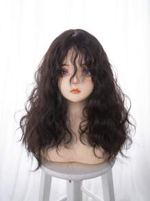 alicegarden 1 Piece Synthetic Heat-Resistant Long Bohemian Curl In Black Wigs, With Bangs, 24 Inches Long, Made From Fiber, Suitable For Daily Use, Natural And Realistic False Hairpiece. - Black - View 6