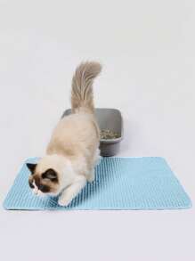 Estera para residuos de gatos, almohadilla de Control de filtrado de doble capa que evita el seguimiento de arena y a prueba de derrames, almohadilla para caja de arena para mascotas y alfombrilla para patas - Azul - Ver 1