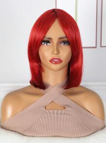 短直筒人造假髮帶劉海 - 紅色 - 查看 1