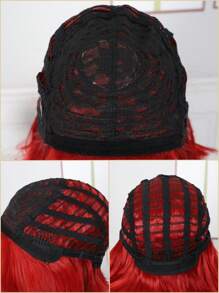 短直筒人造假髮帶劉海 - 紅色 - 查看 6