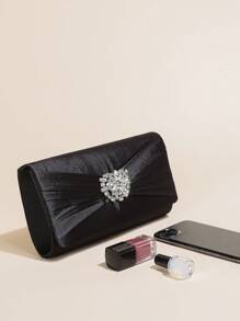 Rhinestone Decor Satin Square Bag Glamorous - Black - View 4