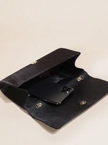 Rhinestone Decor Satin Square Bag Glamorous - Black - View 6