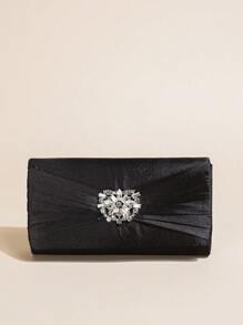 Rhinestone Decor Satin Square Bag Glamorous - Black - View 7