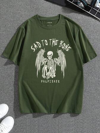 Men Skeleton & Letter Graphic Tee