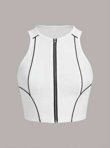 SHEIN ICON Contrast Binding Zip Up Tank Top - White - View 1