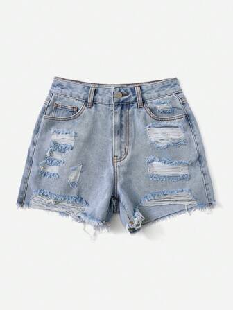 Shorts in denim con orlo grezzo strappato