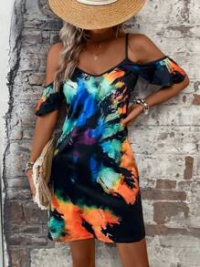 SHEIN LUNE Đầm Cà vạt nhuộm Giải trí - Nhiều màu - Xem 3