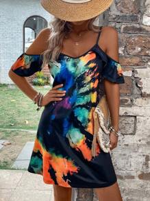 SHEIN LUNE Đầm Cà vạt nhuộm Giải trí - Nhiều màu - Xem 5