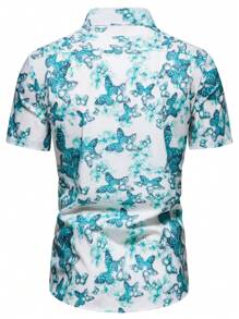 男士滿版蝴蝶圖案襯衫 - 白色 - 查看 2