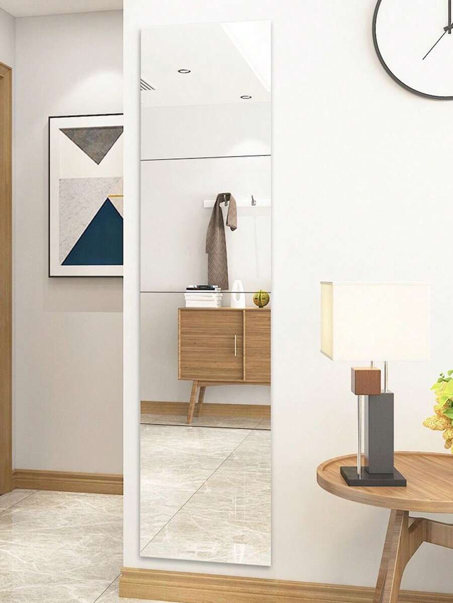 4 piezas Pegatina de pared de espejo decorativo cuadrado para casa - transparente - Ver 1