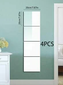 4 piezas Pegatina de pared de espejo decorativo cuadrado para casa - transparente - Ver 3