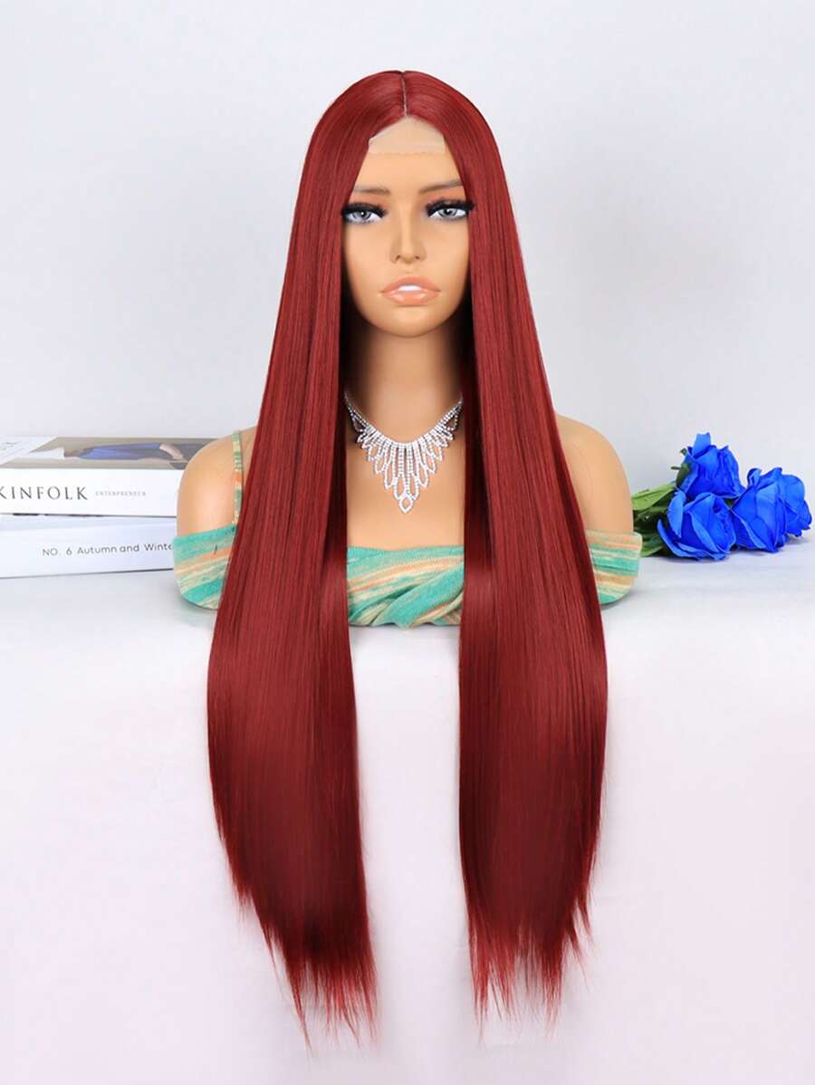 Tóc giả ren chữ U chịu nhiệt tổng hợp 4*1 siêu dài thẳng phần trung bình 32 inch chuyển màu dùng hàng ngày cho phụ nữ cô gái trông tự nhiên chất lượng tốt tóc giả mềm tổng hợp thân thiện với người mới bắt đầu - Đỏ - Xem 1