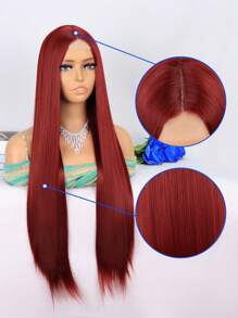 Tóc giả ren chữ U chịu nhiệt tổng hợp 4*1 siêu dài thẳng phần trung bình 32 inch chuyển màu dùng hàng ngày cho phụ nữ cô gái trông tự nhiên chất lượng tốt tóc giả mềm tổng hợp thân thiện với người mới bắt đầu - Đỏ - Xem 5