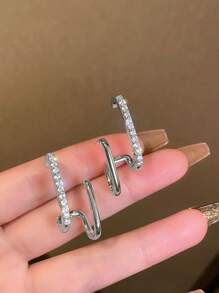 1 Đôi Hoa tai đính đá Rhinestone phong cách tối giản dành cho nữ, thích hợp cho đi làm và hẹn hò - Bạc - Xem 2
