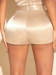 SHEIN SXY Rhinestone Detail Belted Shorts - Apricot - View 2