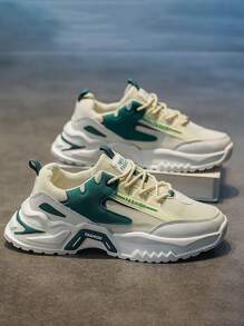 Giày thể thao chunky Colorblock cho nam, Giày thể thao buộc dây phía trước dạng lưới - Màu be - Xem 1