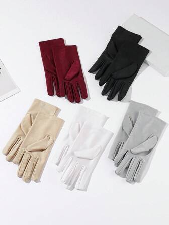 女士纯色基础款极简骑行防晒手套，适合所有季节，感恩节、圣诞节、冬季假日服装，女士+冬季装备+手套，小熊+圣诞节