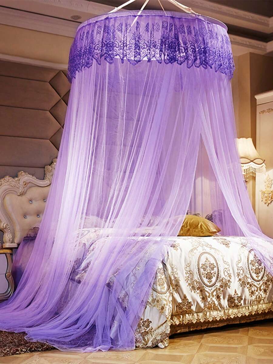 1件纯色蚊帐，吊顶式，高密度，安装简便，收纳方便，适用于家庭卧室、户外旅行、学生宿舍