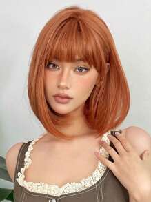 Tóc giả tổng hợp ngắn thẳng có tóc mái - trái cam - Xem 4