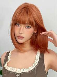 Tóc giả tổng hợp ngắn thẳng có tóc mái - trái cam - Xem 5
