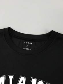 男士字母圖案T恤 - 黑色 - 查看 4