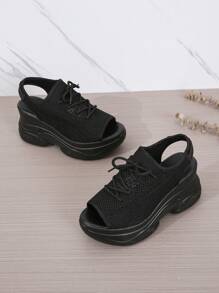 Xăng-đan thể thao khoét lỗ cho nữ, Xăng-đan buộc dây trước màu đen - màu đen - Xem 5