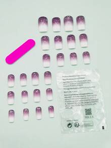 Upgrade Your Look with 24pcs Short Square Gradient Glitter Fake Nail & 1sheet Tape & 1pc Nail File - Multicolor - View 2