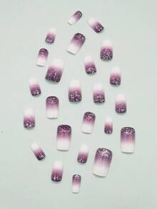 Upgrade Your Look with 24pcs Short Square Gradient Glitter Fake Nail & 1sheet Tape & 1pc Nail File - Multicolor - View 4