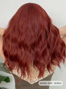 Red Brown Medium Body Wave Synthetic Wig With Bangs Red Curcly Hair For Women Daily Heat Resistant Wigs