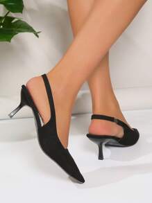 秋冬女士极简主义露跟凉鞋，仿麂皮细高跟优雅高跟鞋，黑色，优雅，猫跟，派对鞋 - 黑色 - 查看 6